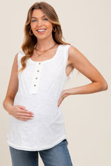 White Raw Hem Button Detail Sleeveless Maternity Top
