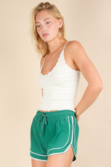 Green Lined Active Drawstring Shorts