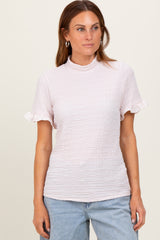 Light Pink Solid Puff Knit Mock Neck Maternity Top