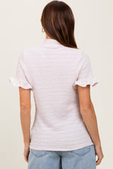 Light Pink Solid Puff Knit Mock Neck Top