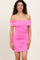 Pink Off Shoulder Ruched Mini Dress