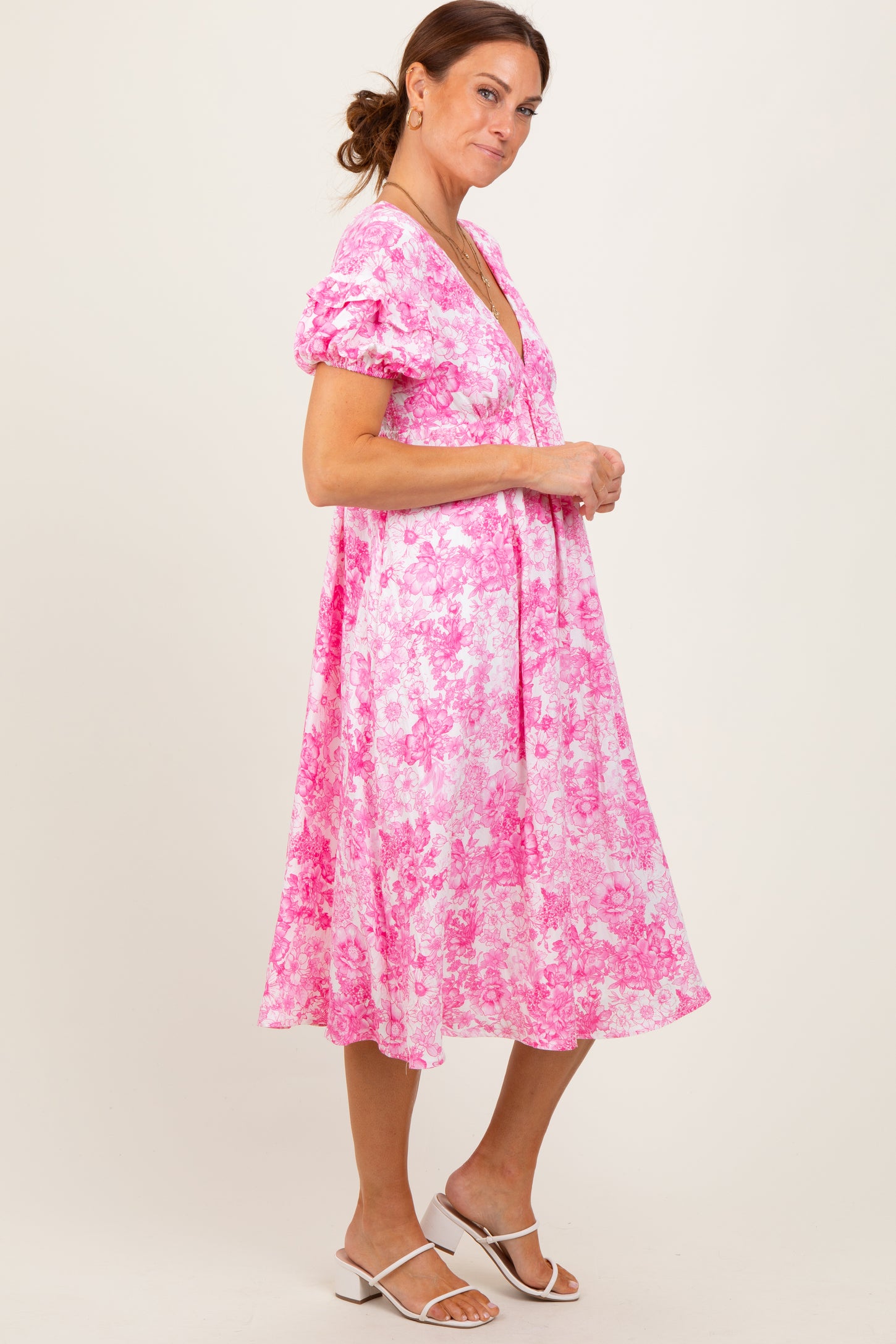 Pink Floral Woven Short Sleeve Mini Dress