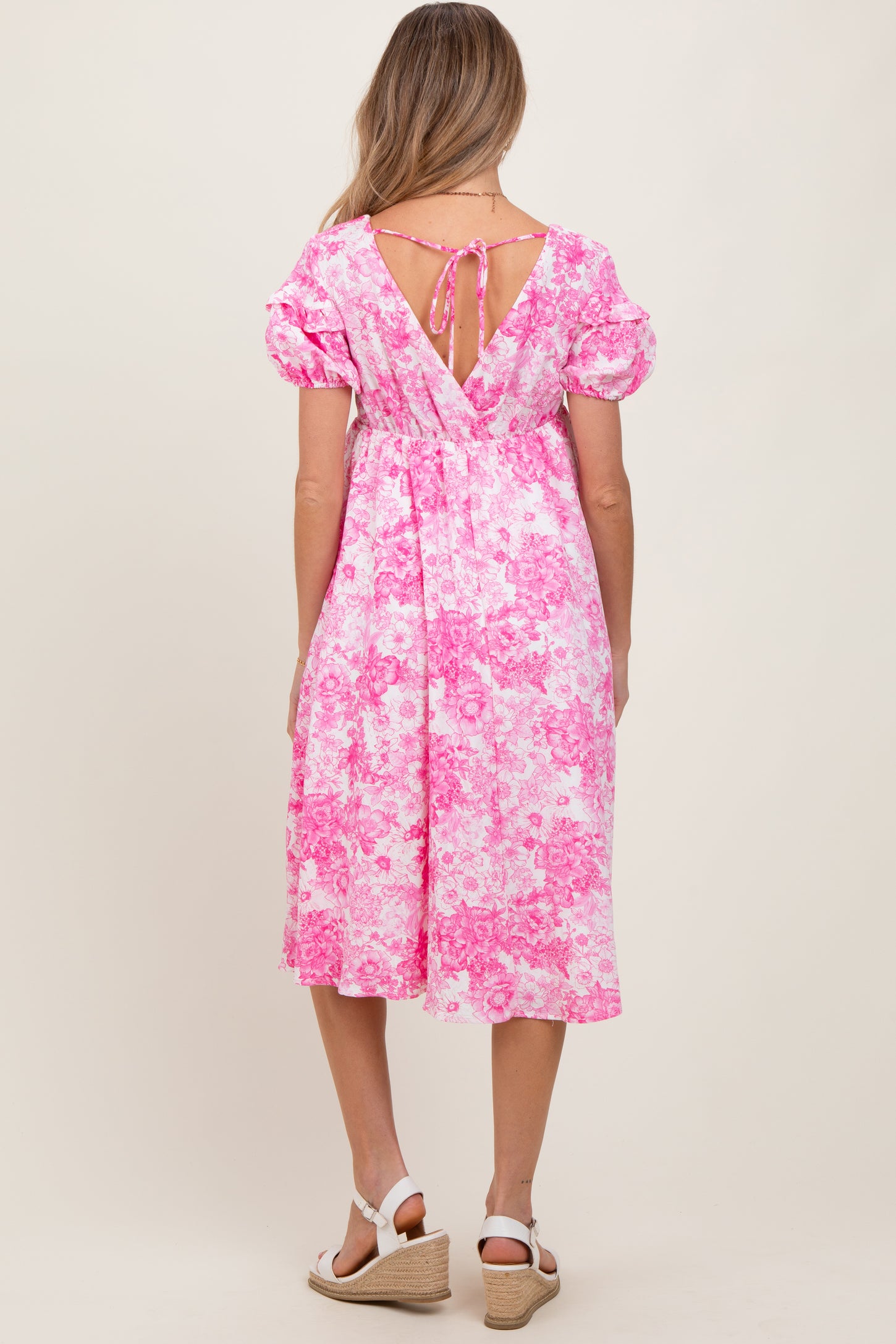 Pink Floral Woven Short Sleeve Maternity Mini Dress