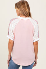 Light Pink Floral Lace Inset Short Sleeve Maternity Top