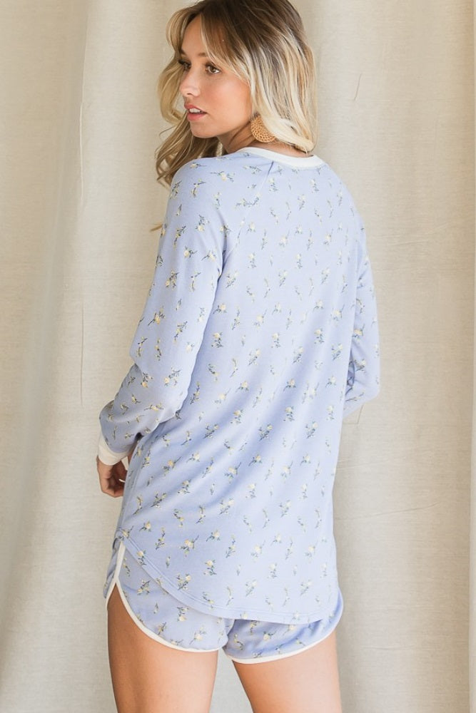 Blue Floral Long Sleeve Top