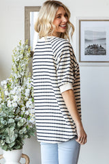 Navy Striped Textured Short Sleeve Top