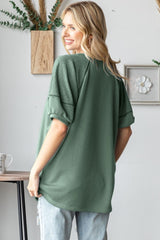 Olive Terry Contrast Short Sleeve Top