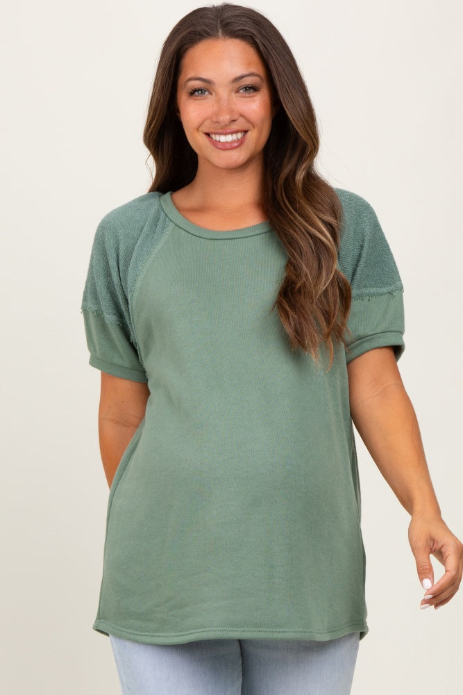 Olive Terry Contrast Maternity Short Sleeve Top