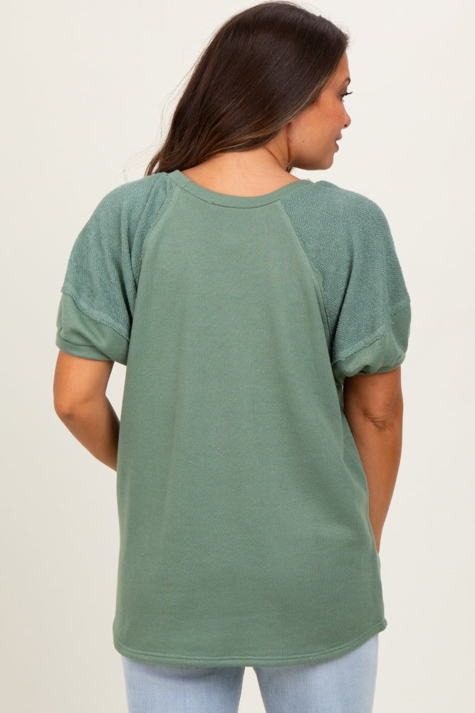 Olive Terry Contrast Maternity Short Sleeve Top