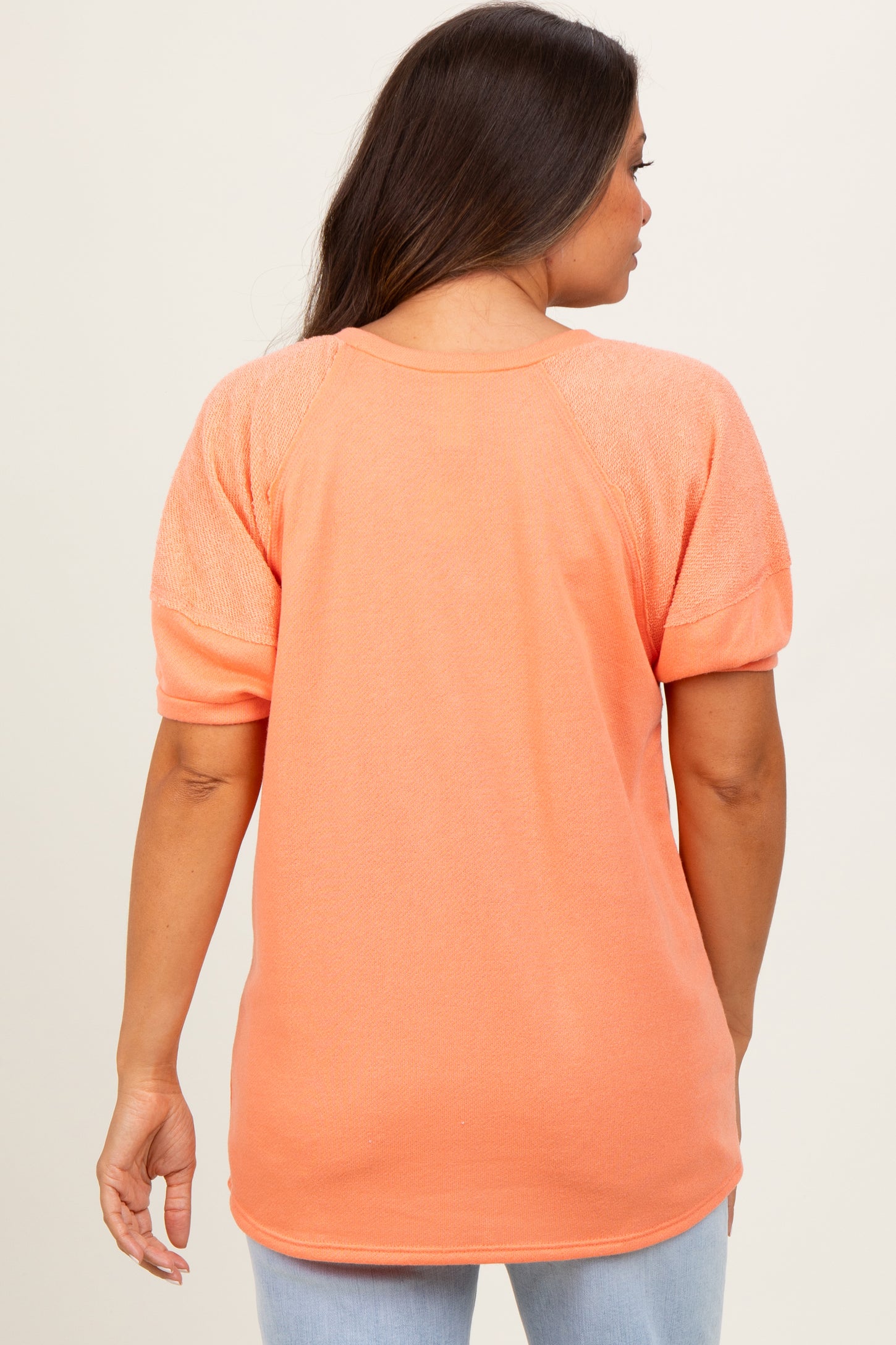 Orange Terry Contrast Maternity Short Sleeve Top