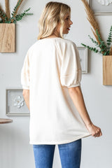Cream Terry Contrast Short Sleeve Top