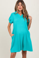 Turquoise Textured Maternity Polo Dress
