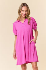 Fuchsia Textured Polo Dress