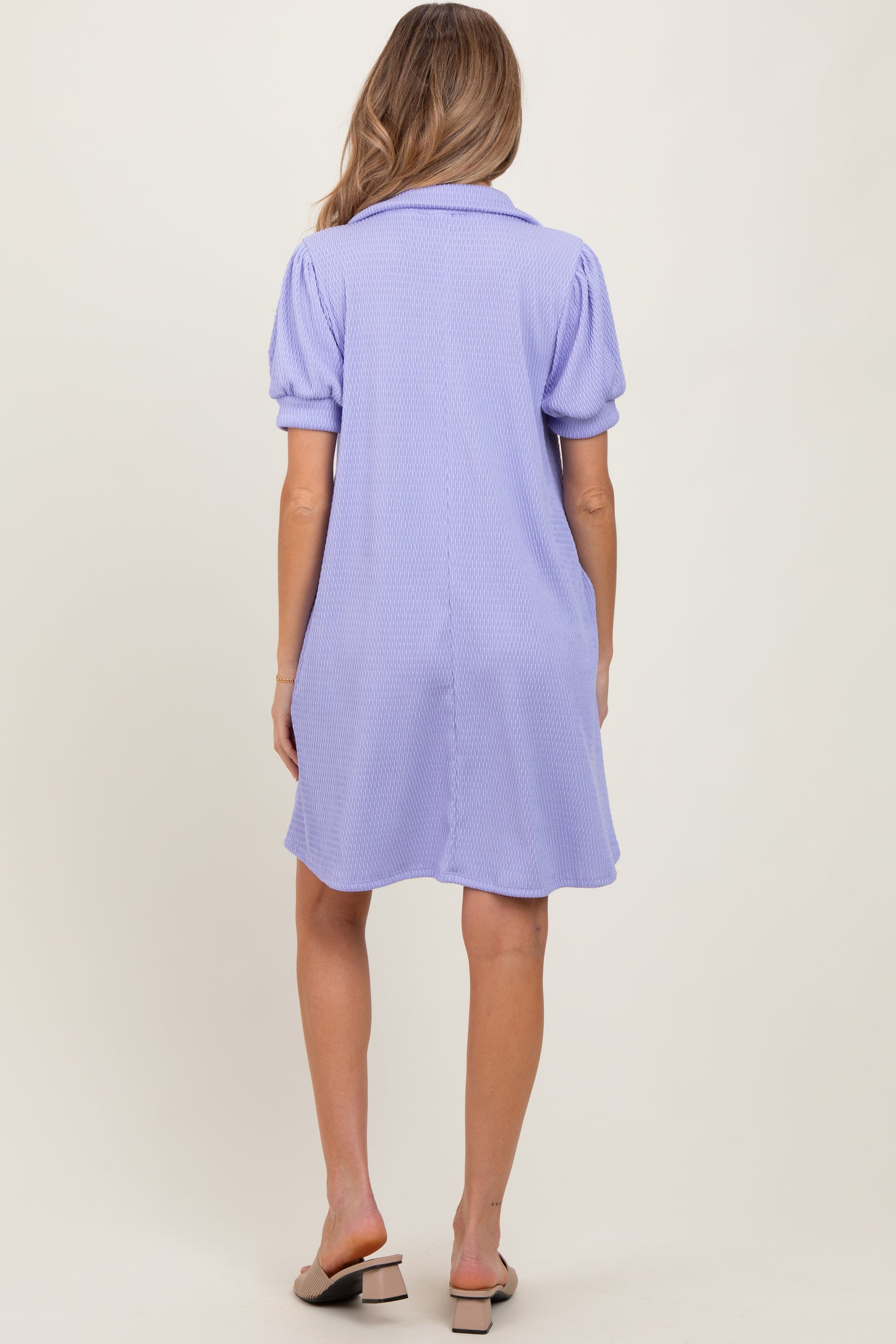 Lavender Textured Maternity Polo Dress
