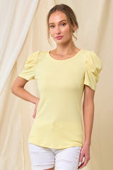 Yellow Ribbed Ruched Short Sleeve Top