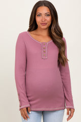 Mauve Button Detail Maternity Long Sleeve Thermal Top