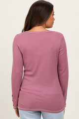 Mauve Button Detail Maternity Long Sleeve Thermal Top