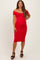 Red Ribbed Wide Neckline Fitted Maternity Midi Dress