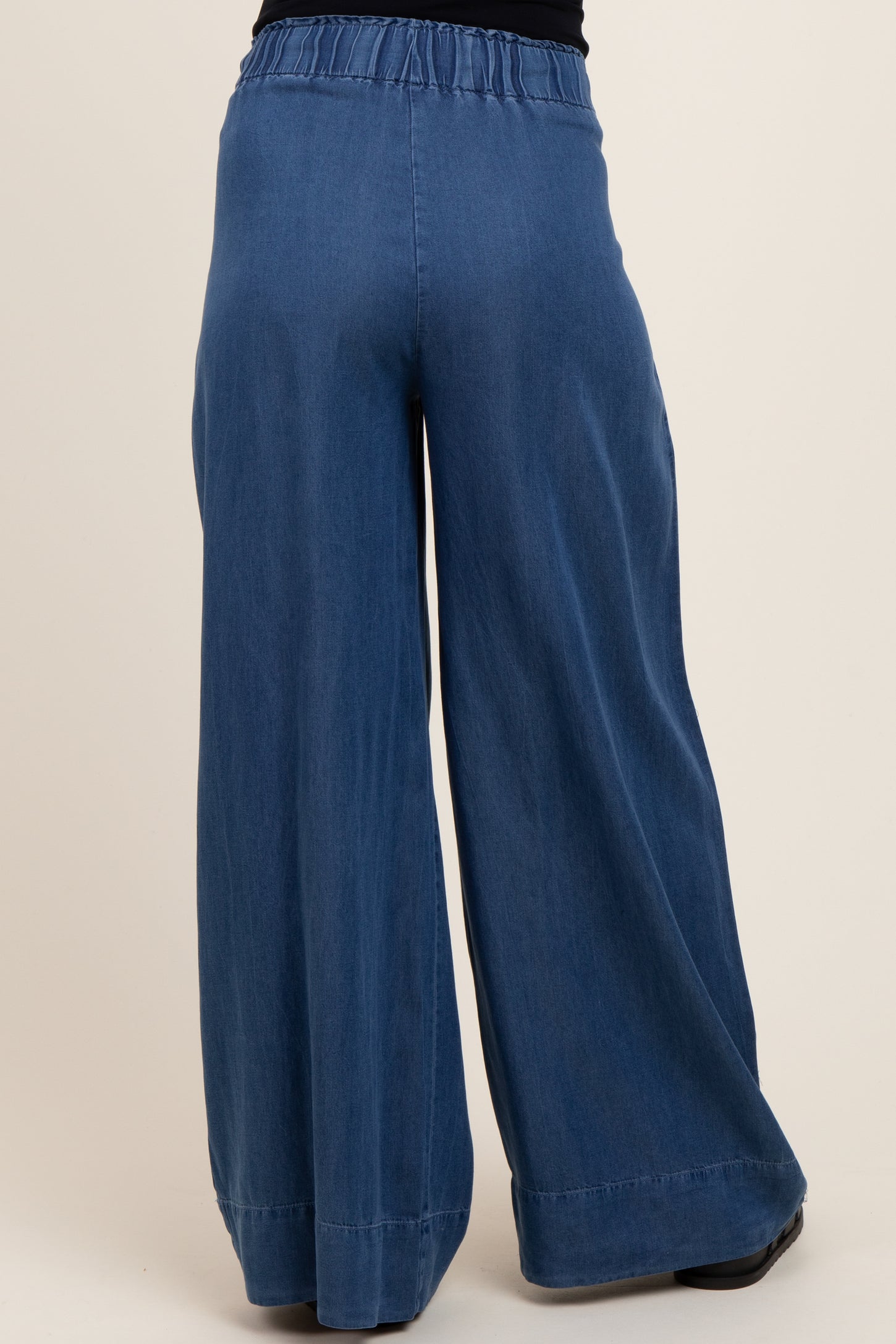 Navy Chambray Drawstring Wide Leg Maternity Pants