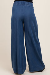 Navy Chambray Drawstring Wide Leg Maternity Pants