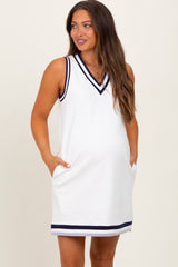 White Sleeveless Border Detail V-Neck Maternity Mini Dress