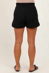Black Drawstring Stripe Detail Maternity Shorts