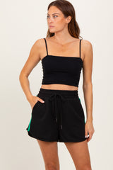 Black Drawstring Stripe Detail Shorts