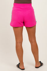 Fuchsia Drawstring Stripe Detail Maternity Shorts