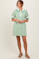 Green Diamond Print Crochet Trim Polo Dress