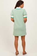 Green Diamond Print Crochet Trim Maternity Polo Dress
