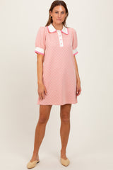 Pink Diamond Print Crochet Trim Polo Dress