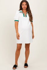 Ivory Jacquard Zipper Collar Maternity Mini Dress