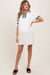 Ivory Jacquard Zipper Collar Maternity Mini Dress