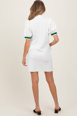 Ivory Jacquard Zipper Collar Maternity Mini Dress