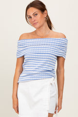 Blue Off The Shoulder Striped Top