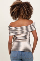 Beige Off The Shoulder Striped Maternity Top