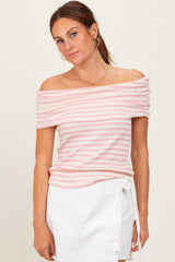 Light Pink Off The Shoulder Striped Top