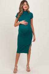 Hunter Green Mock Neck Short Sleeve Maternity Dress