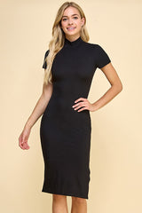 Black Mock Neck Short Sleeve Maternity Dress