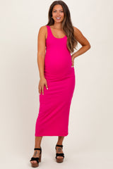 Fuchsia Ribbed Basic Maternity Maxi Dress