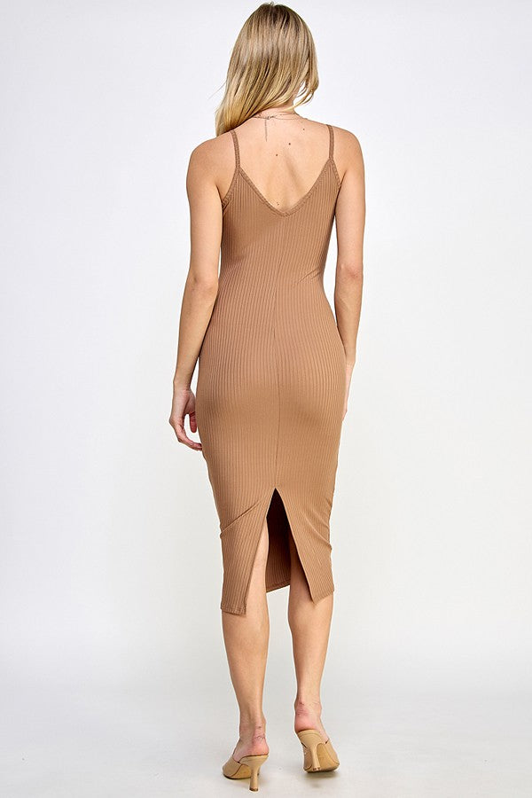 Taupe Ribbed Cami Midi Dress