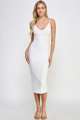 White Ribbed Cami Midi Dress
