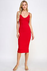 Red Ribbed Cami Maternity Midi Dress