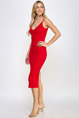 Red Ribbed Cami Midi Dress