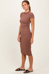 Brown Asymmetrical Ruched T-Shirt Dress
