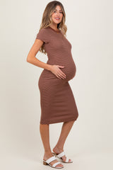 Brown Asymmetrical Ruched T-Shirt Maternity Dress