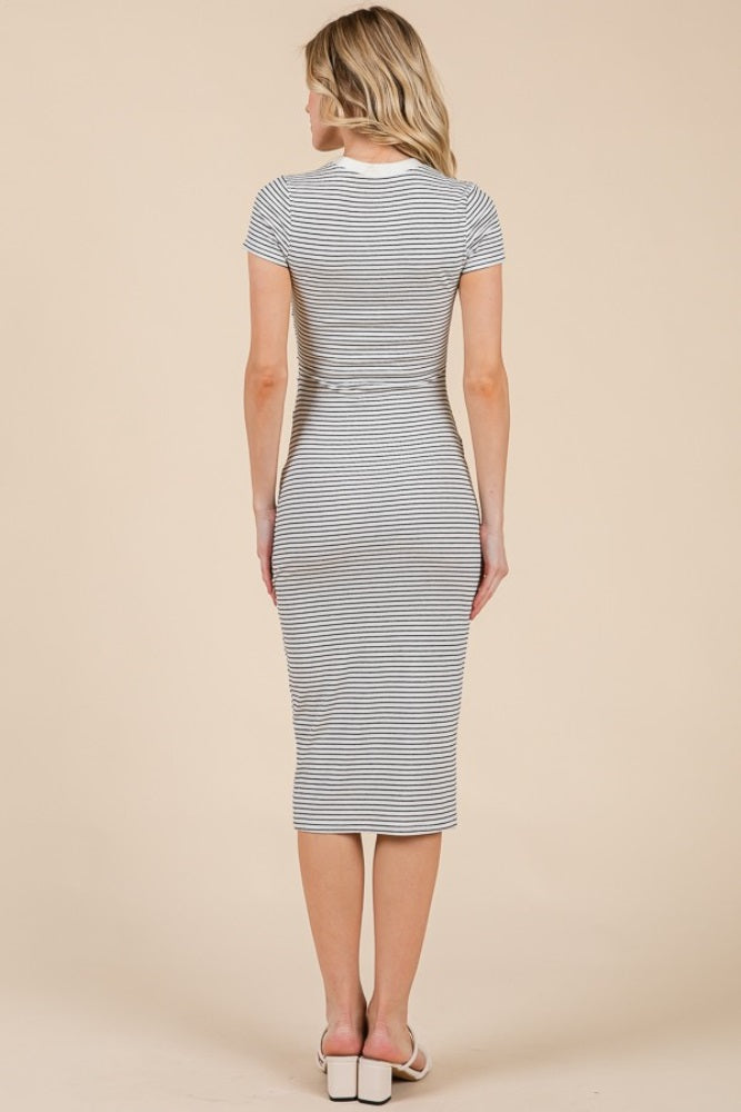 White/Black Asymmetrical Ruched T-Shirt Dress