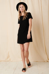Black Ribbed Knit Basic Short Sleeve T-Shirt Dress