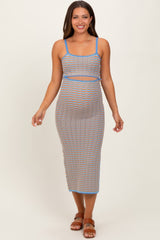 Aqua Chevron Knit Cutout Fitted Maternity Midi Dress