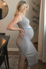 Aqua Chevron Knit Cutout Fitted Maternity Midi Dress